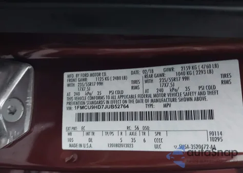 2018 Ford Escape Sel z USA, uszkodzony, nr VIN 1FMCU9HD7JUB52764